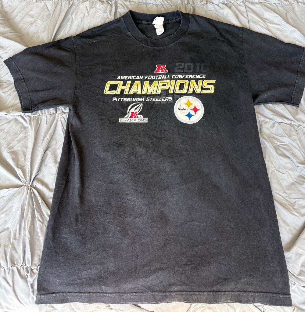 Men's Pittsburgh Steelers 2010 Conference Champions Tshirt L Black Logo